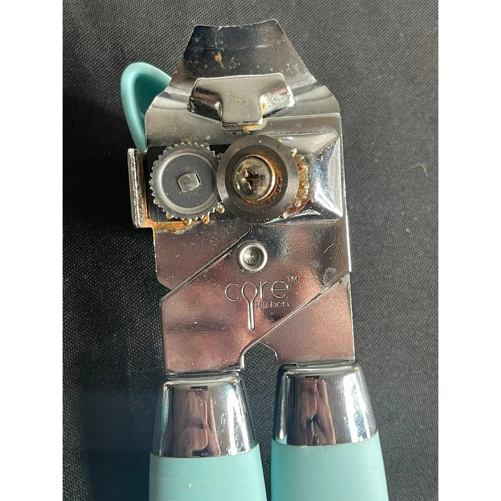 Core Kitchen Manual Handheld Can Opener Turquoise Blue Soft Grip Stainless Steel